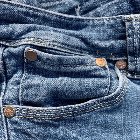 Eckored Denim‎ Riveted Capri Large Cuff Red Seem Jeans Distressed - Picture 5 of 15